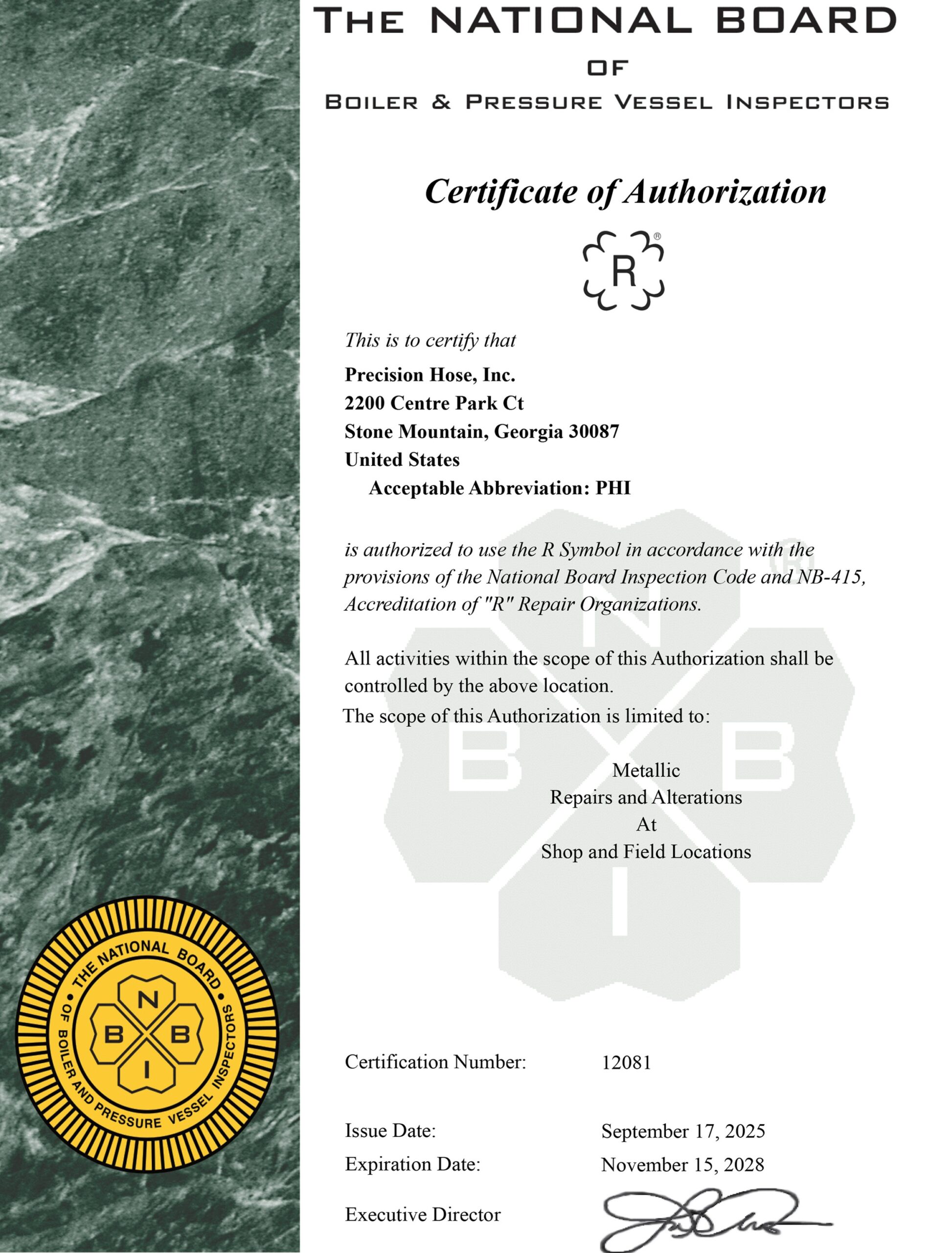 National Board Certified R-Stamp Certification