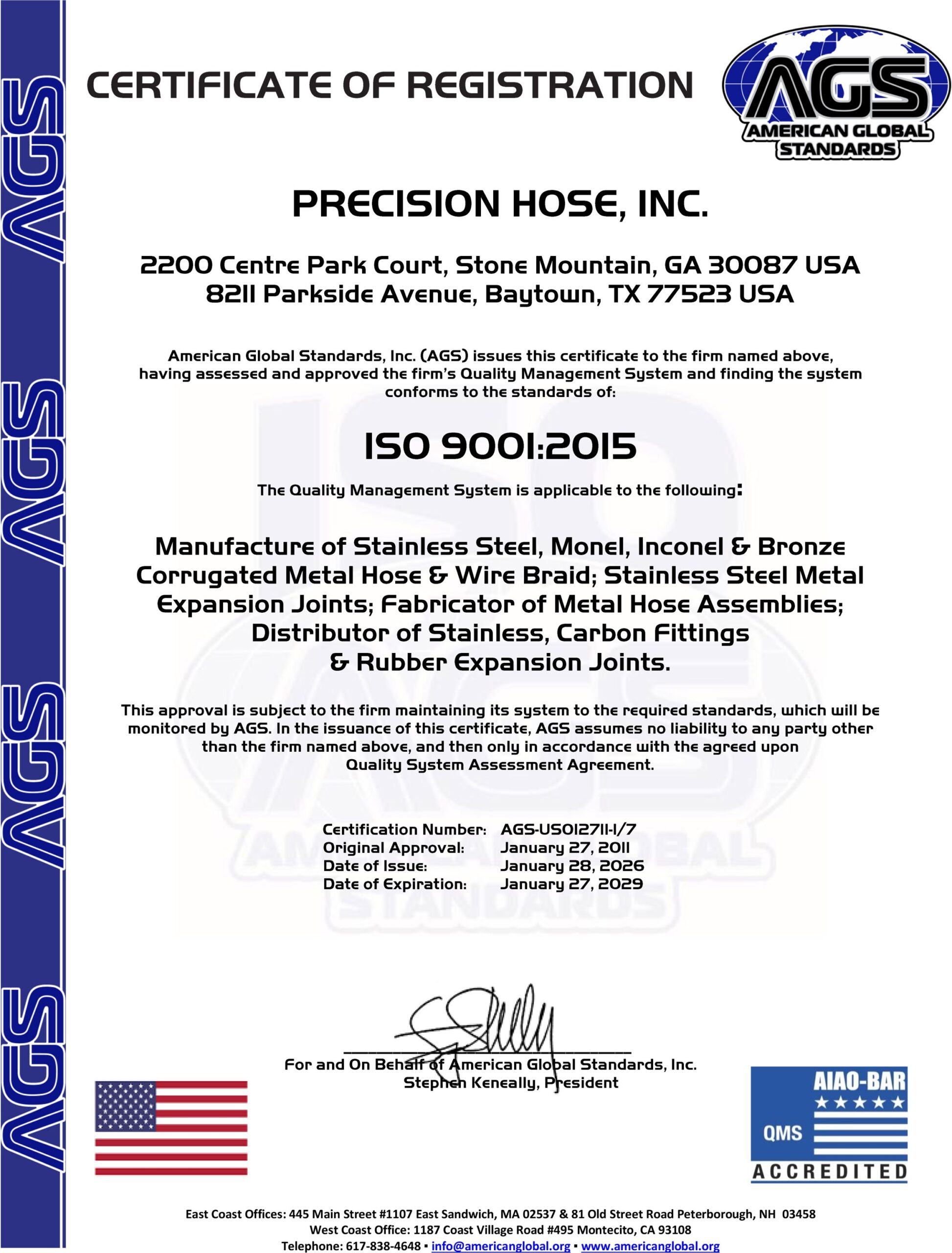 ASME U Stamp Certificate of Authorization