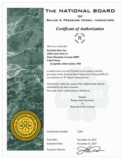 ASME U Stamp Certificate of Authorization