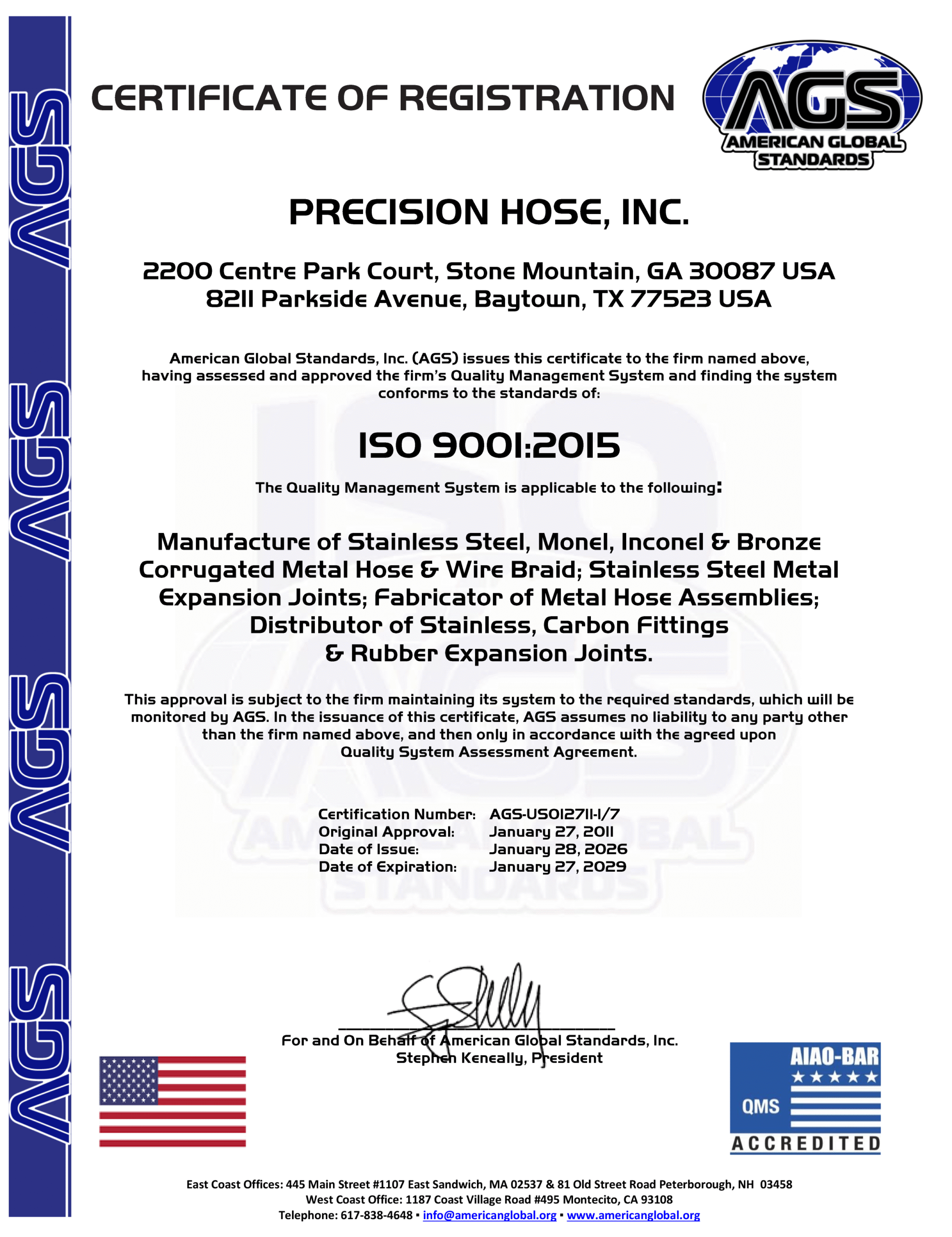 ASME U Stamp Certificate of Authorization